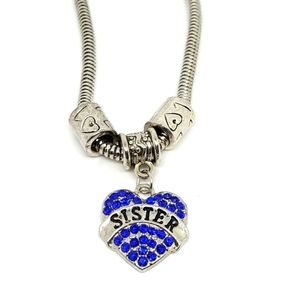 "Sister" Blue Rhinestone Charm Bracelet 7" to 9" Adjustable NWOT